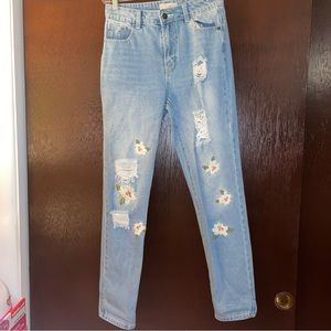 Embroidered Flower Jeans